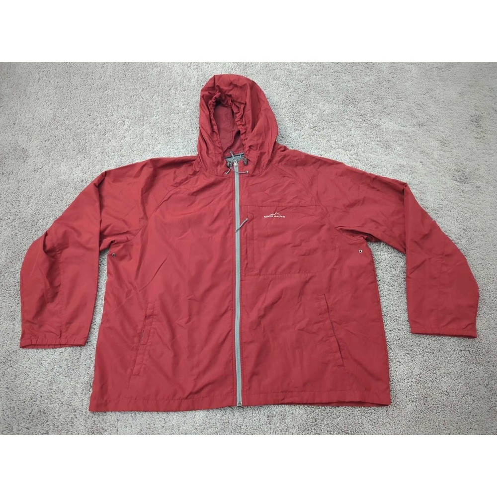Eddie Bauer Sport Jacket Mens XXL Red Full Zip‎ Windbreaker Hooded Packable